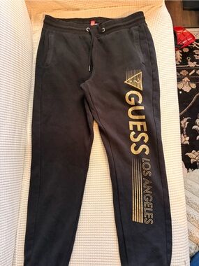 Guess Black Jogger Pants with Red Logo Tag